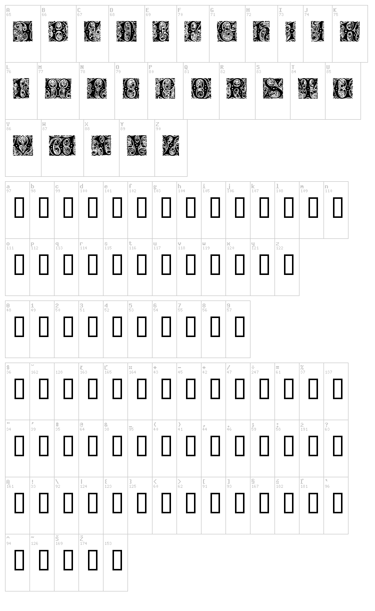 Cheshire Initials font map